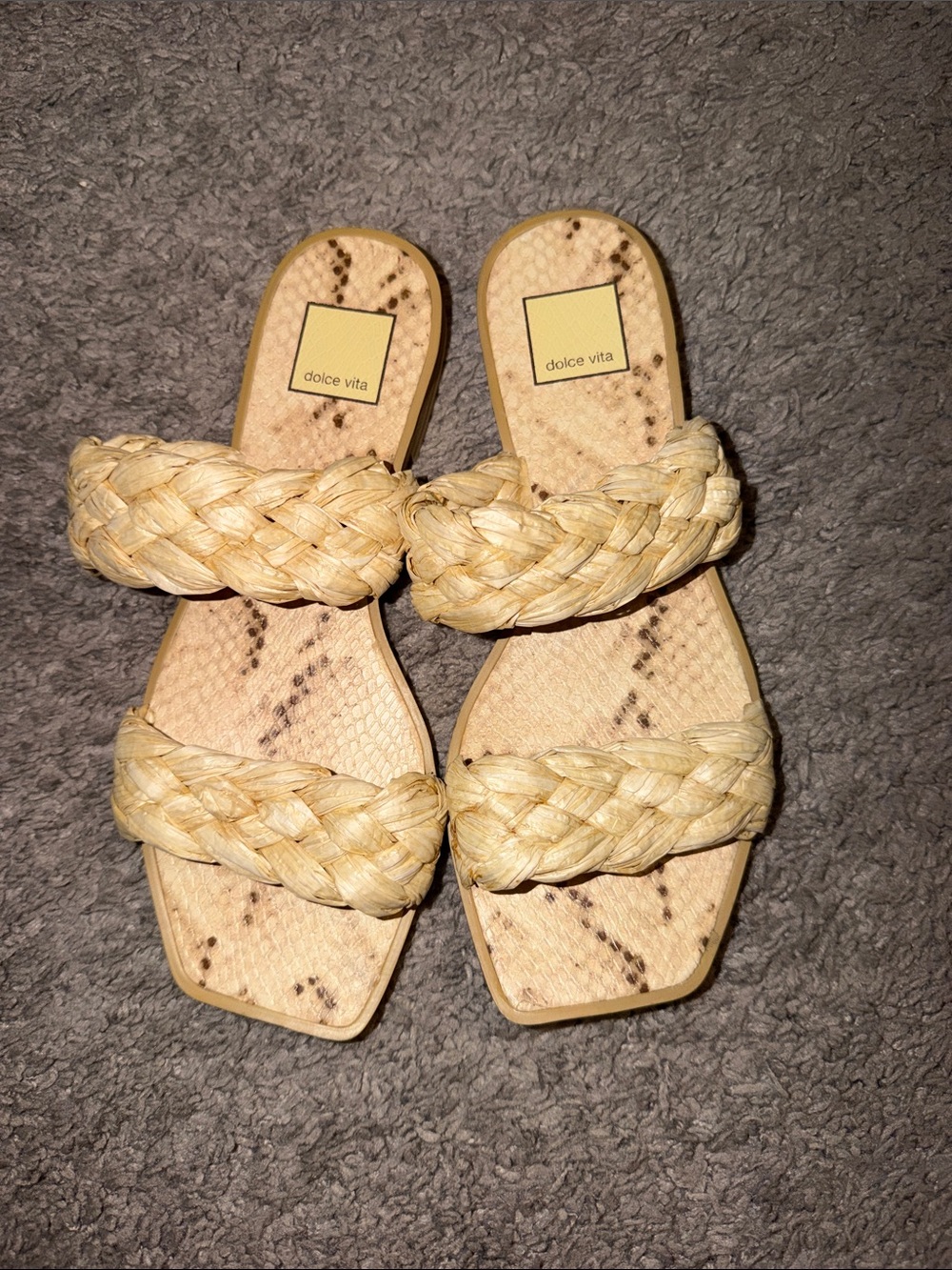 Dolce Vita Braided Straw Slide Sandals in Natural Beige